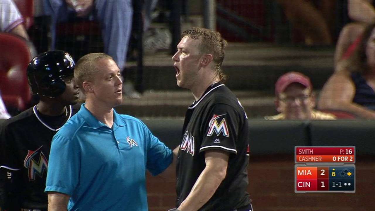 Cashner's bunt foul off his face