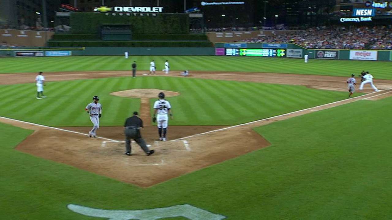 Pedroia scores on double play