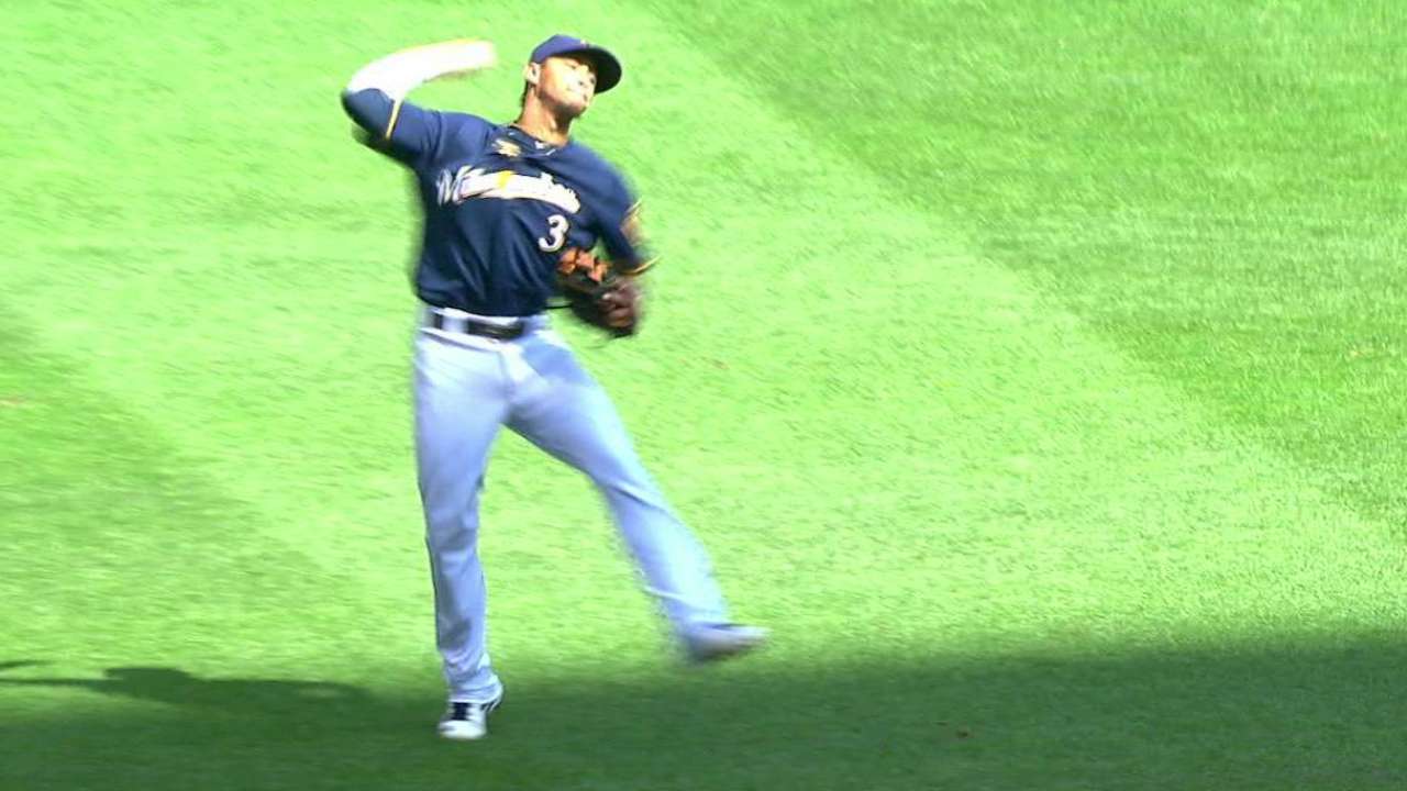 Arcia's long throw gets the out