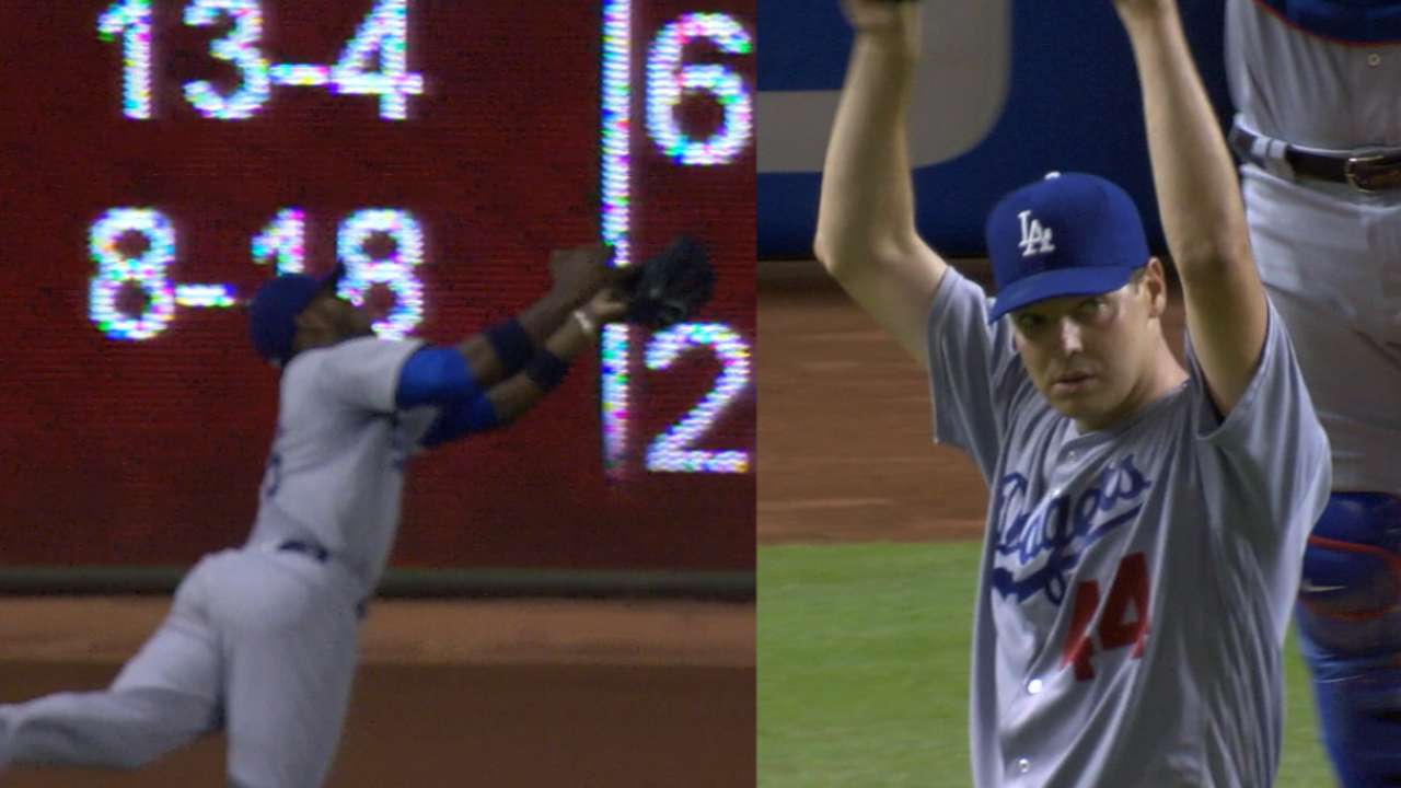 Hill flirts with perfecto as Dodgers belt 4 HRs in win