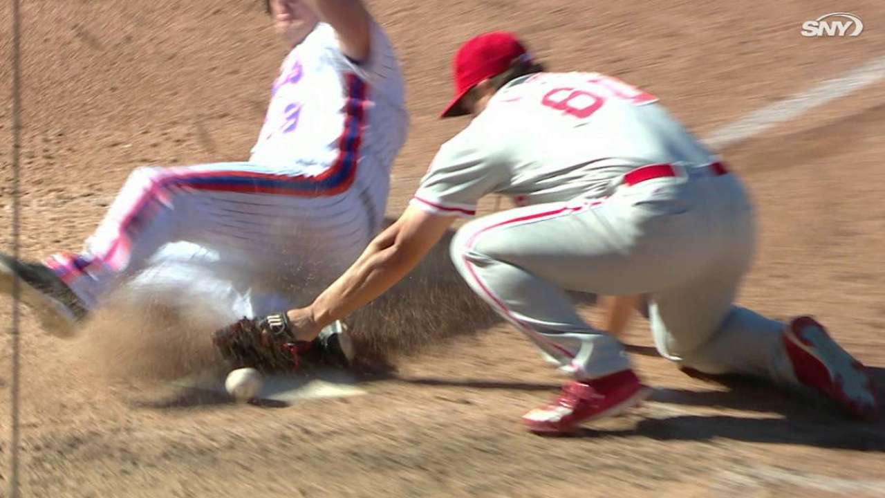 Bruce scores on a wild pitch