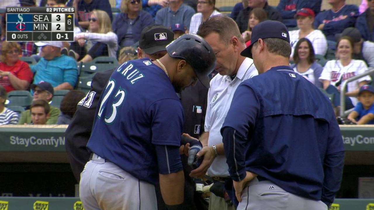 Cruz gets checked by the trainer