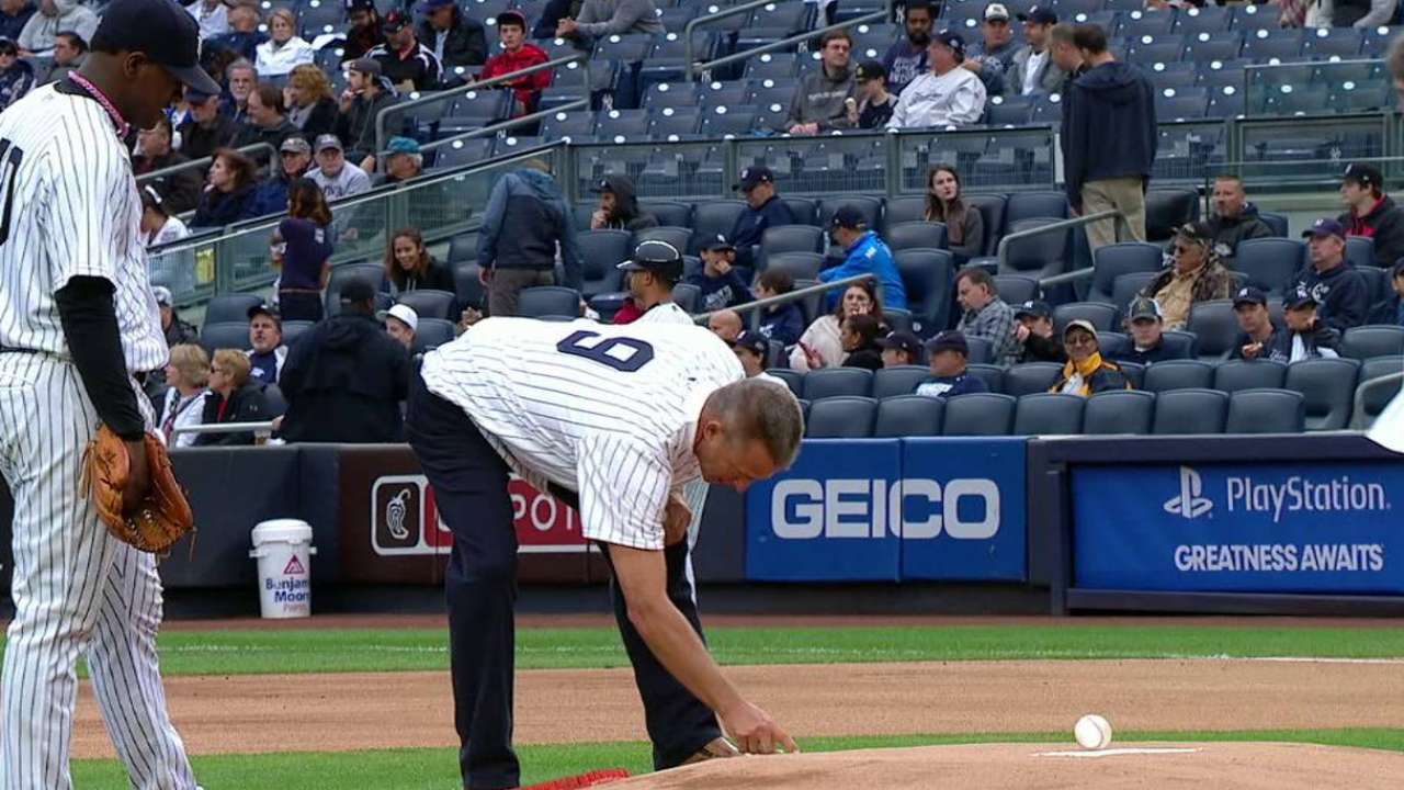 Maris' son throws first pitch