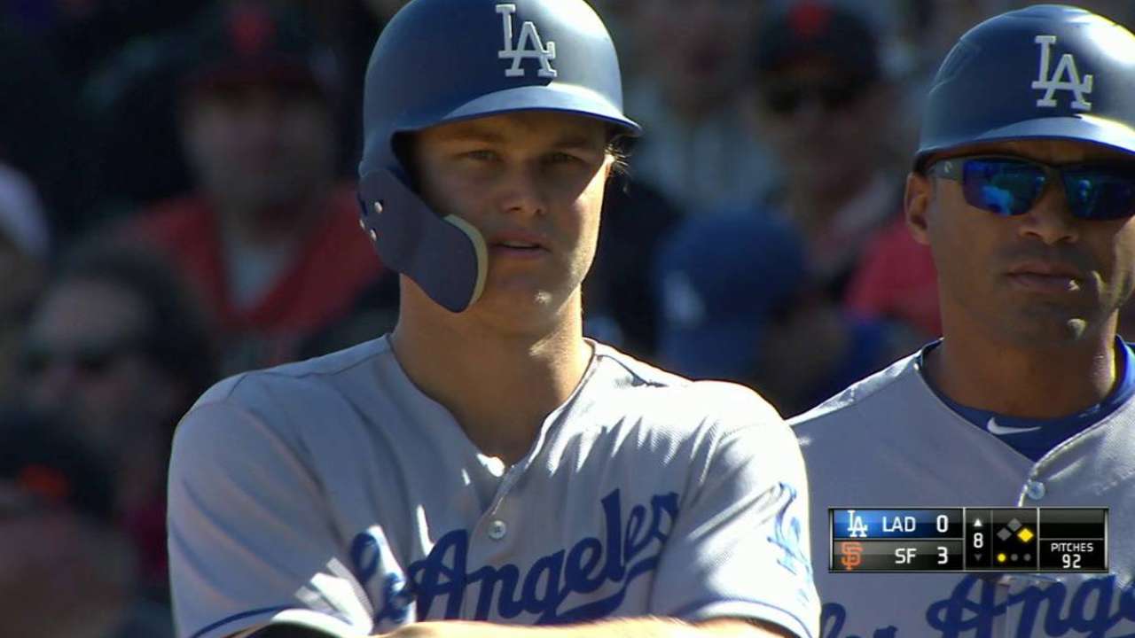 Pederson singles off Blach
