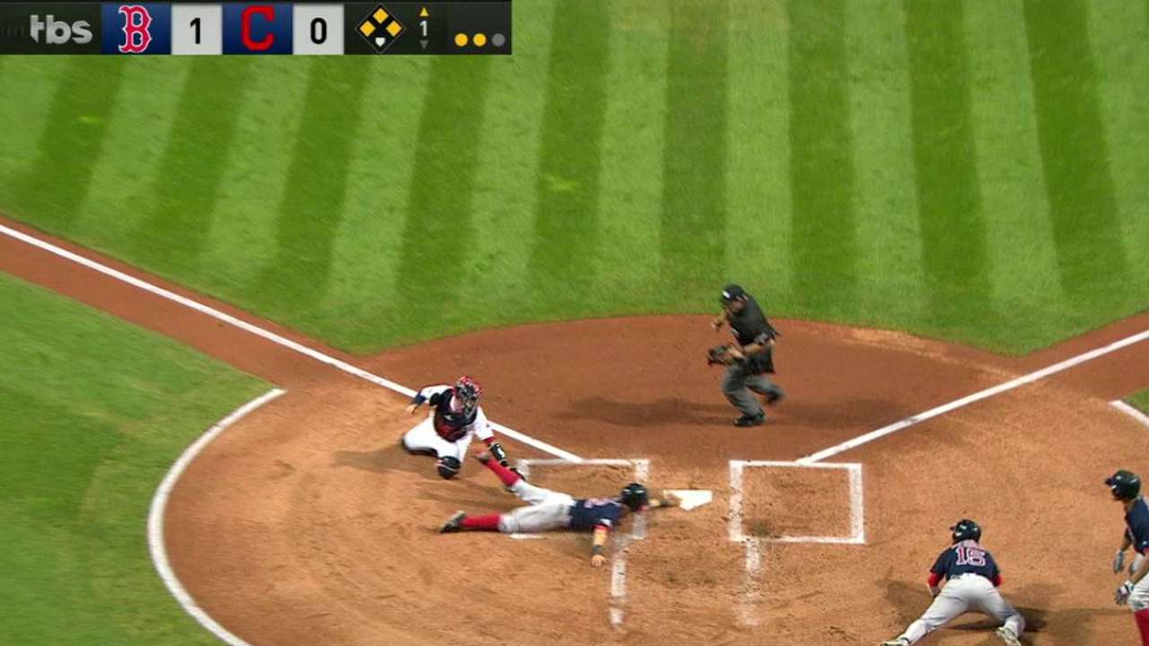Indians challenge play at plate