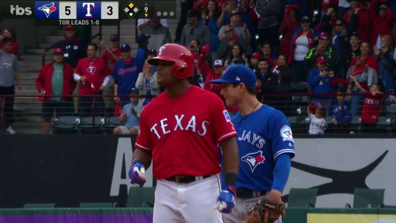 Beltre doubles off the wall