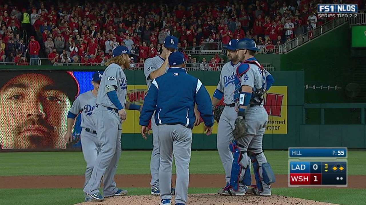 Hill's outing short but solid for Dodgers in Game 5