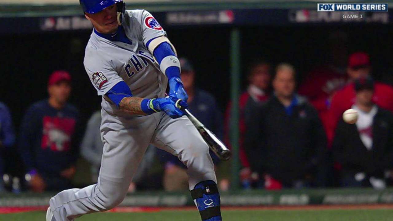 Baez singles to left