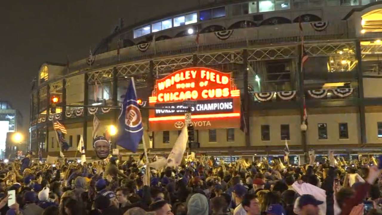 Fans celebrate at Wrigley