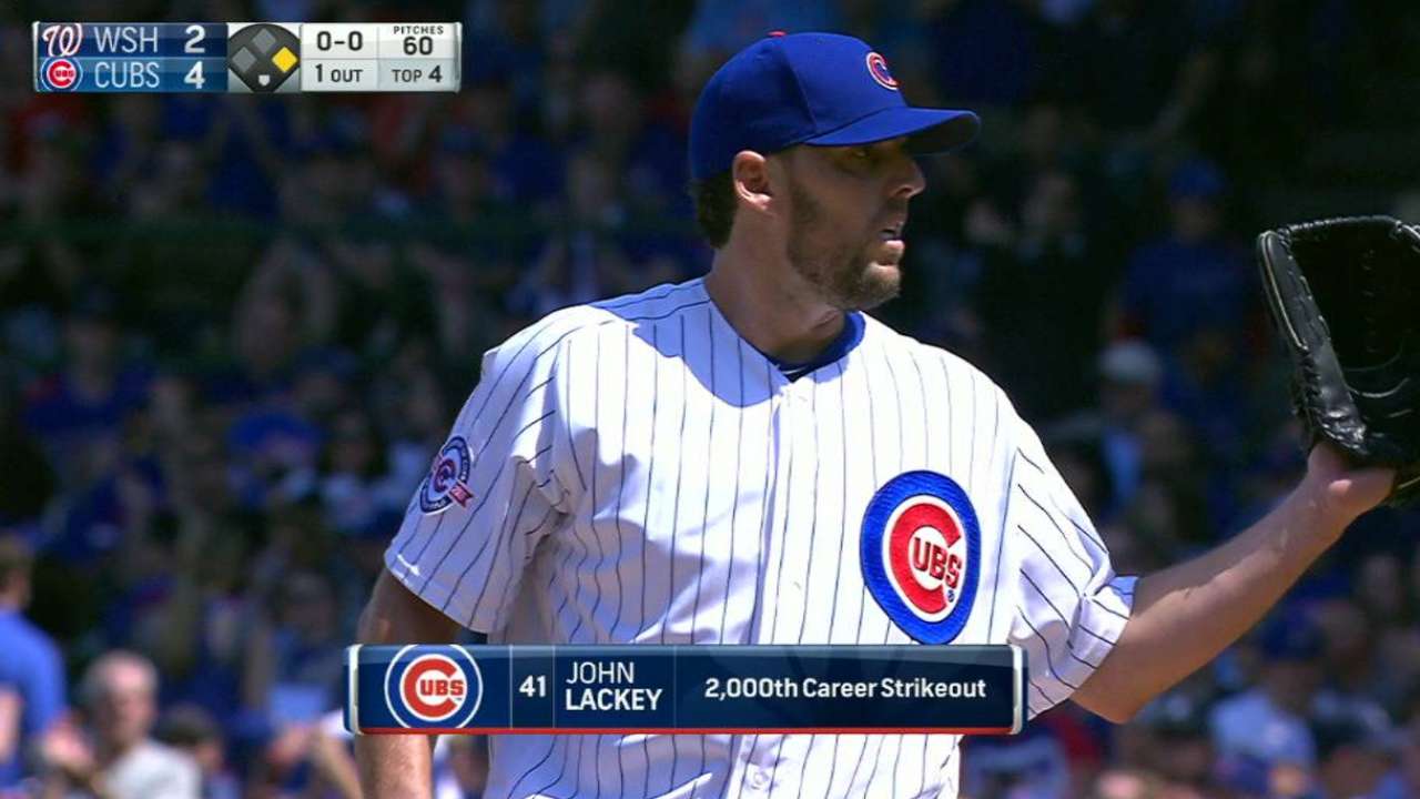 Lackey reaches 2,000-strikeout milestone