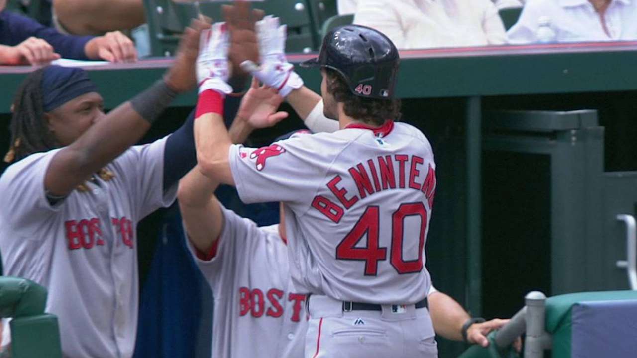 Family witnesses Benintendi's first triple, HR