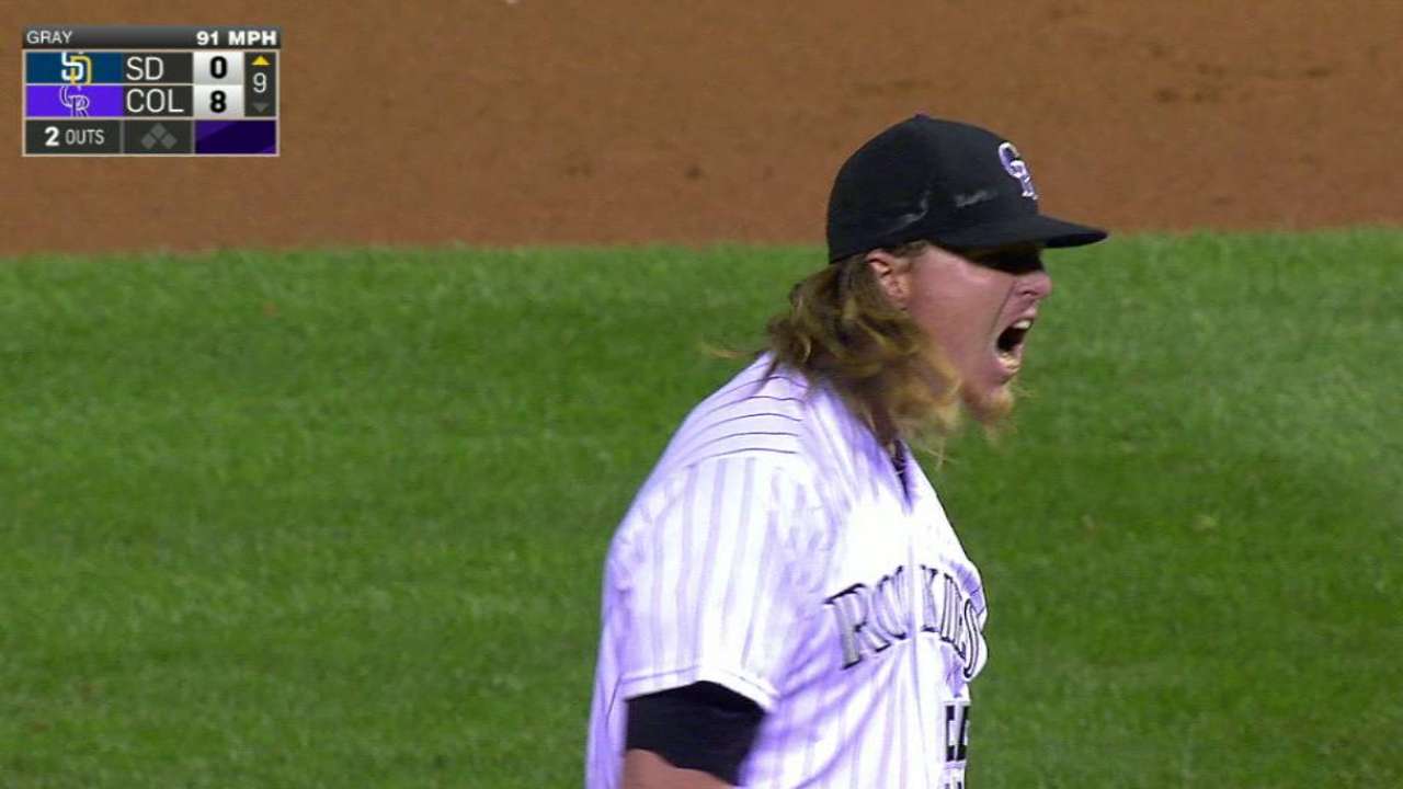 Gray sets Rockies record with 16-K shutout