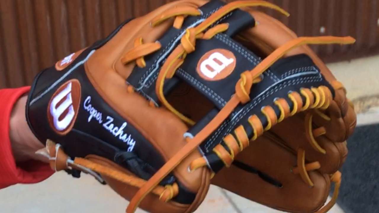 Cozart on glove with son's name