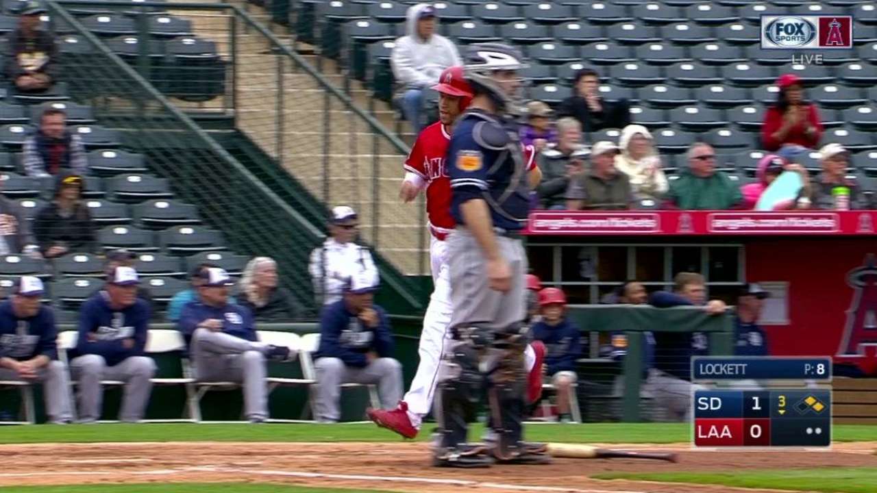 Trout walks twice in spring debut vs. Padres
