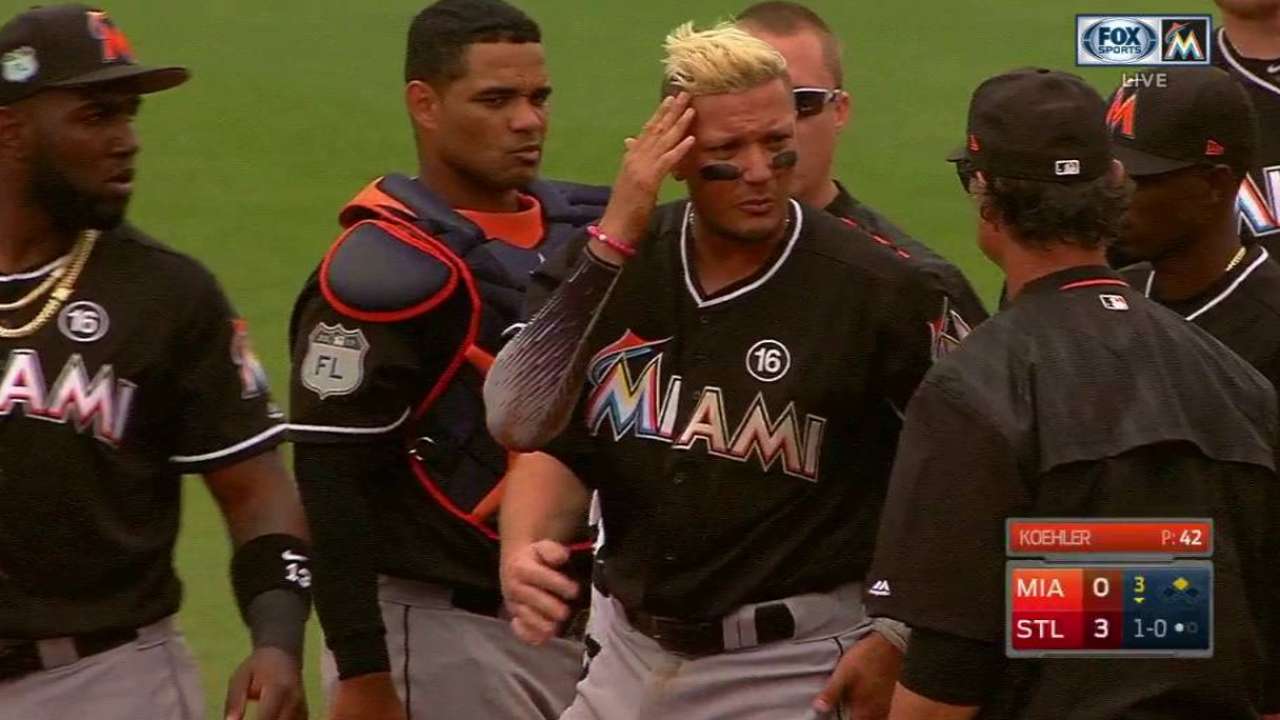 Rojas exits game with head contusion