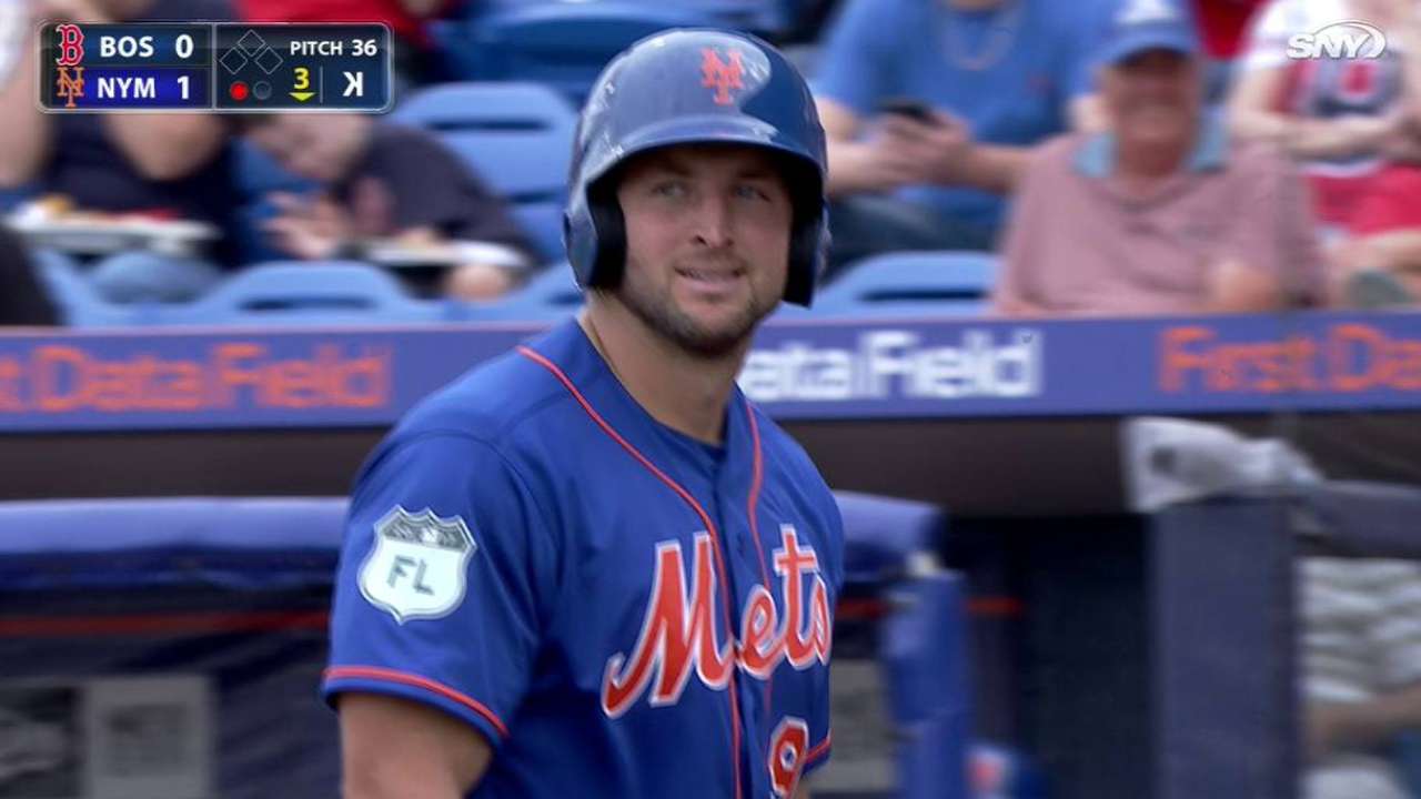 Tebow strikes out in first AB