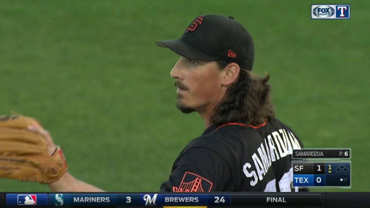 Samardzija touched for grand slam vs. Rangers