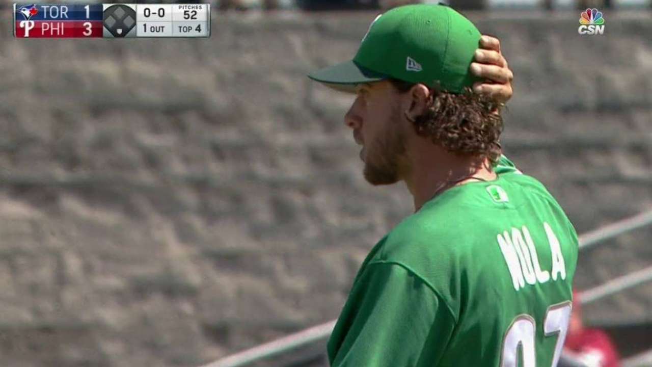 Nola issues more walks than usual vs. Toronto
