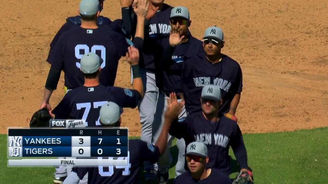 Three Yankees combine to no-hit Tigers