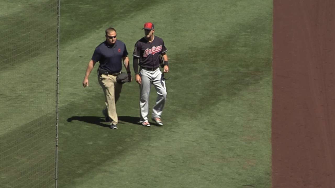 Chisenhall runs into wall, exits