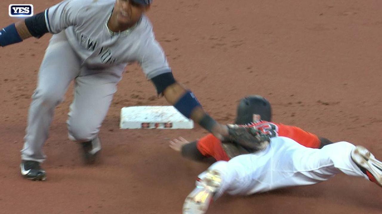 Romine nabs Rickard at second