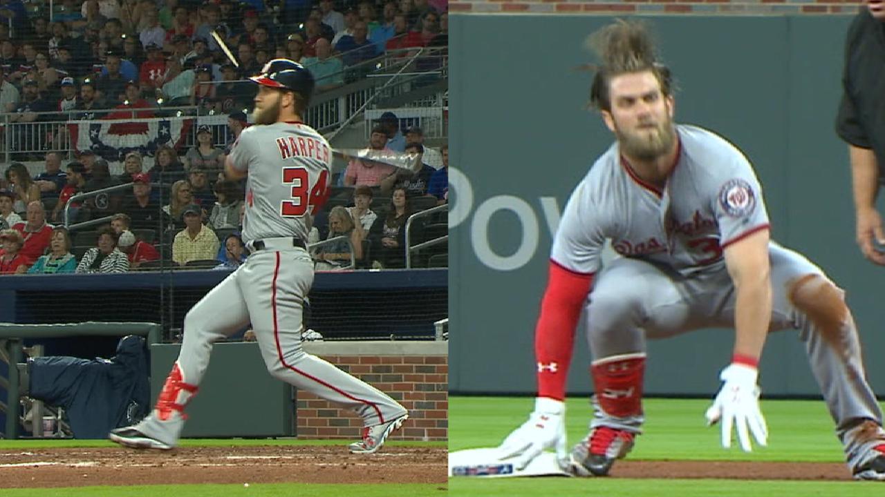 Harper doubles off broken bat