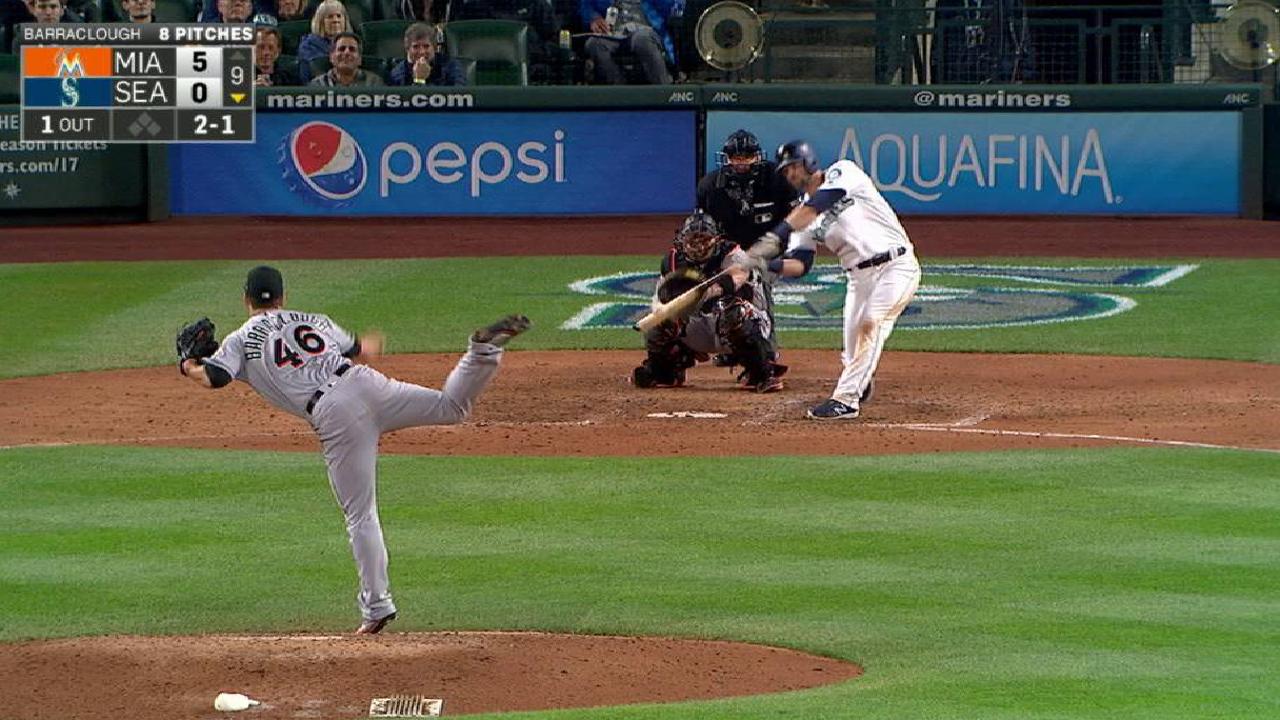 Haniger's double breaks up Marlins' no-hit bid