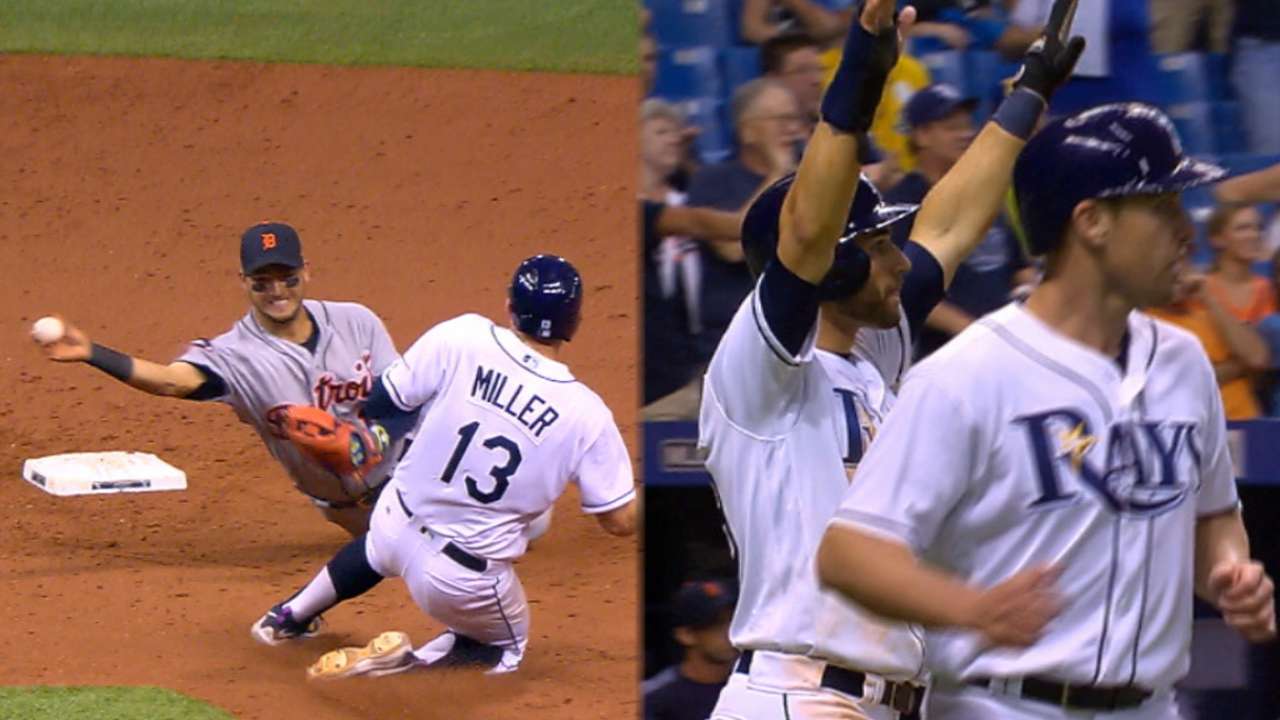 A Tiger catches toe, and Rays walk off