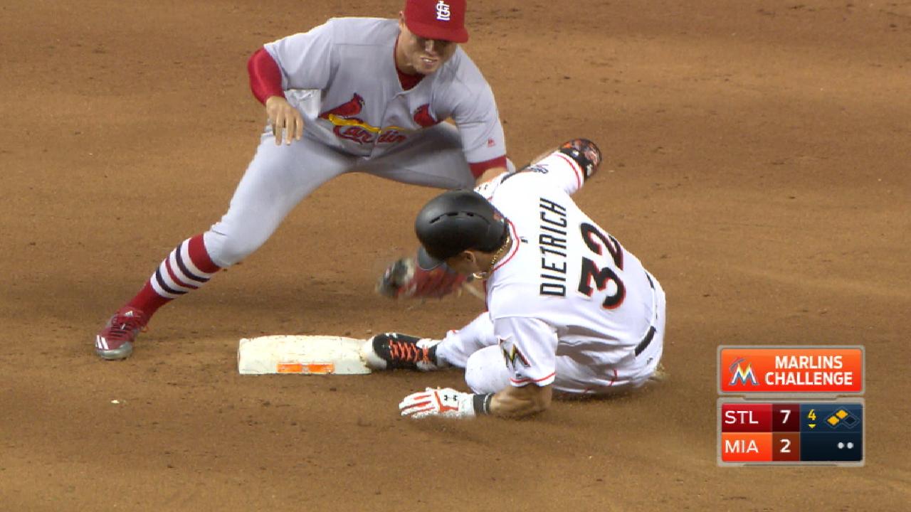 Marlins challenge tag at second