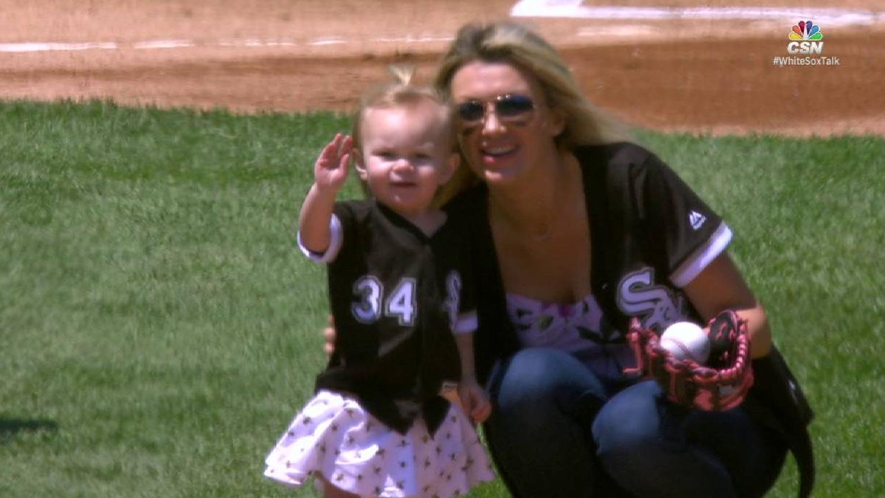 Swarzak's wife hurls first pitch