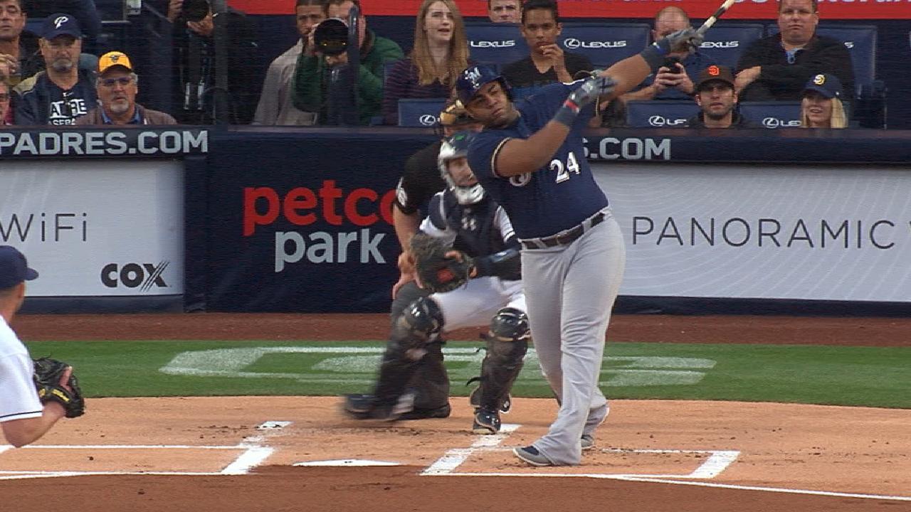 Crew's 5-run first backs Nelson's gem vs. SD