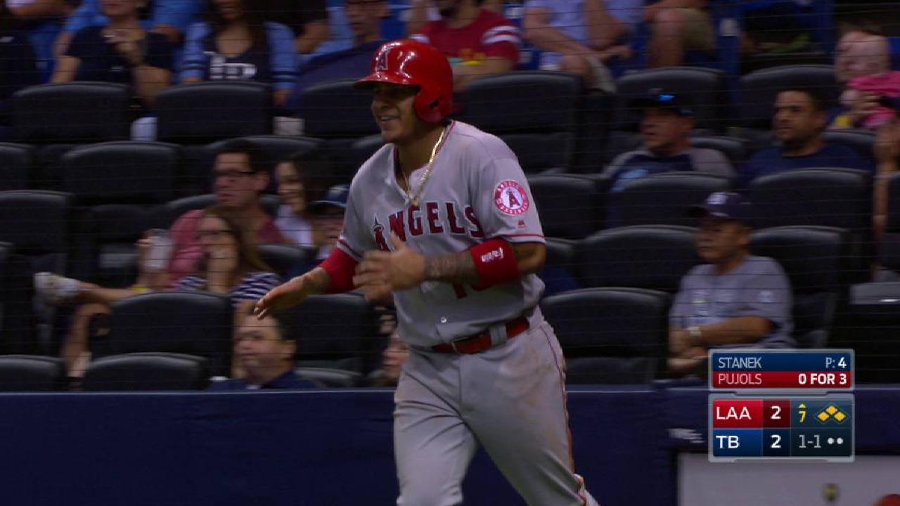 Maybin HR, wild pitch push Angels past Rays