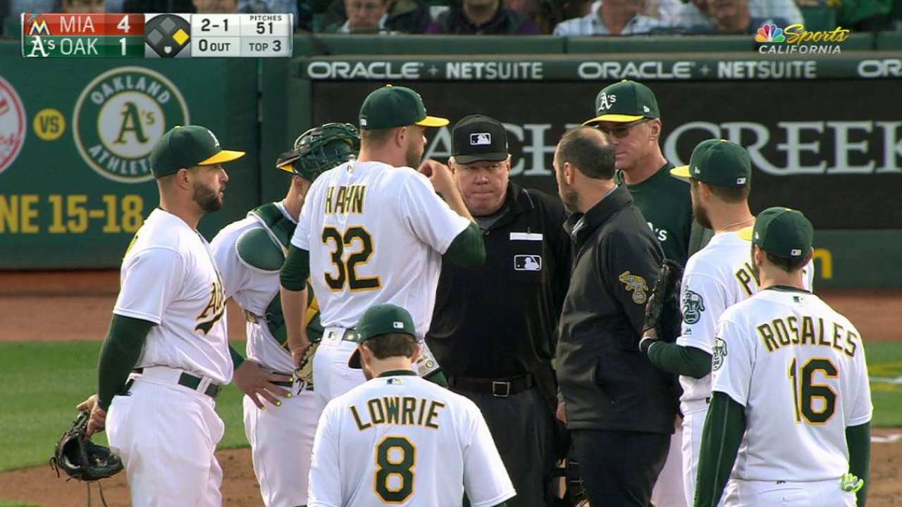 Hahn exits in third inning with triceps strain