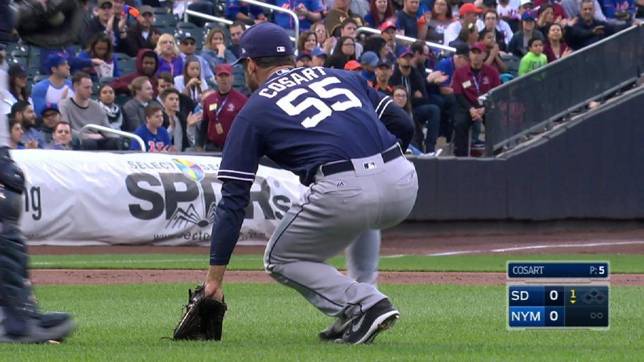 Cosart hit by liner, stays in
