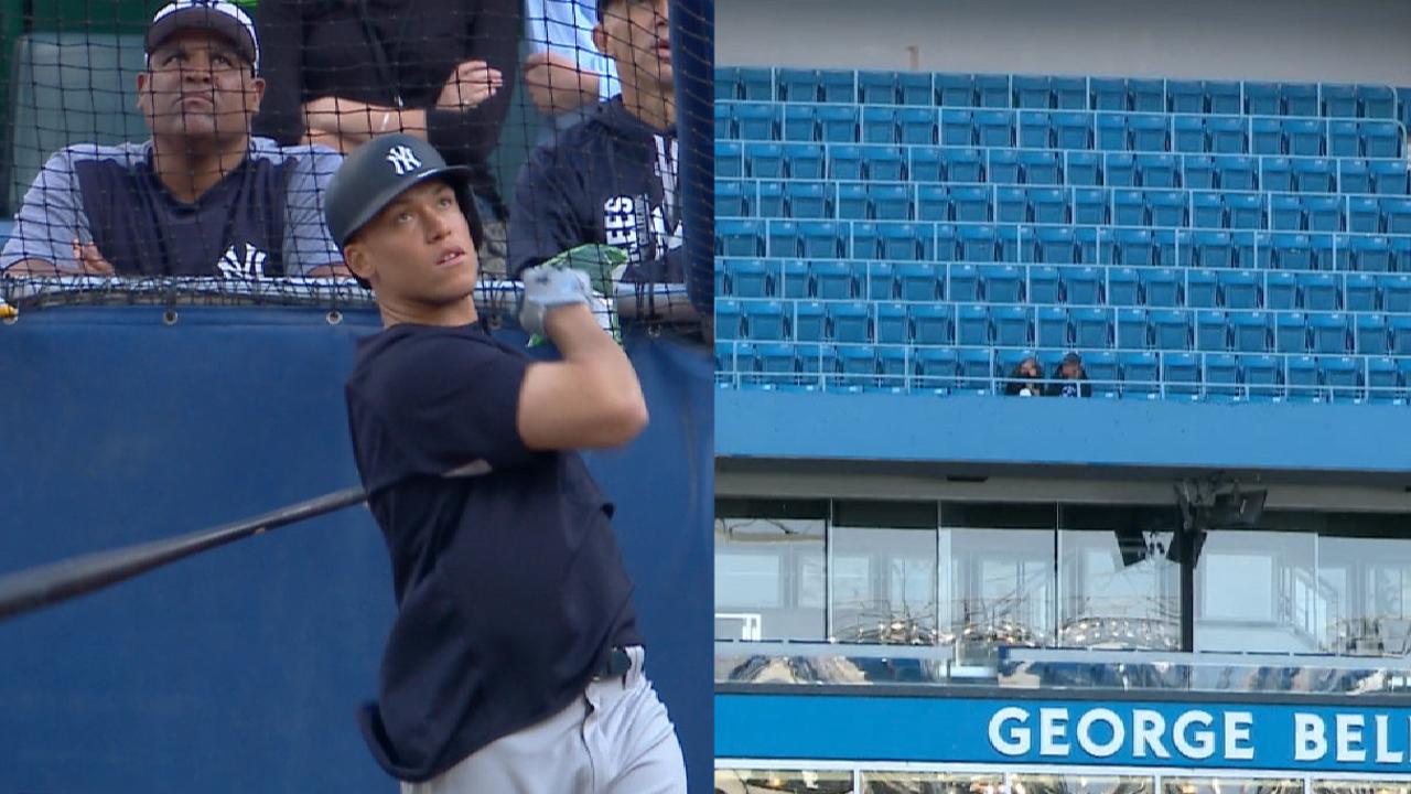 Aaron Judge dio un batazo al último piso del Rogers Centre en las prácticas