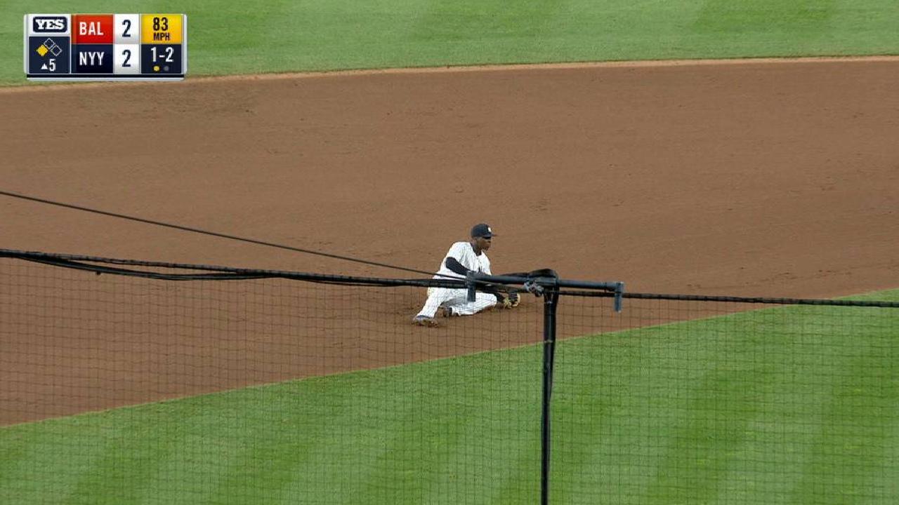 Gregorius uses quick reflexes