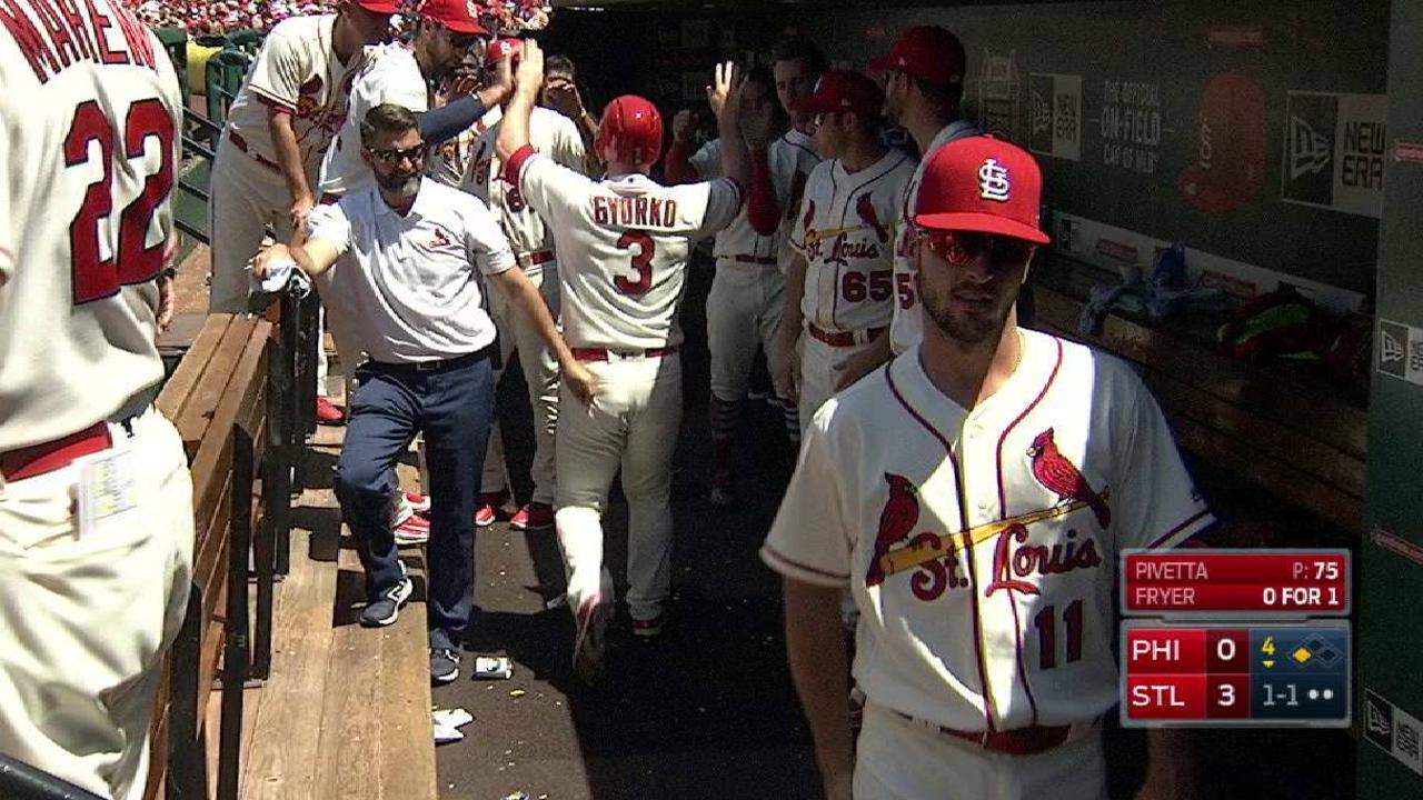 Gyorko scores on a balk