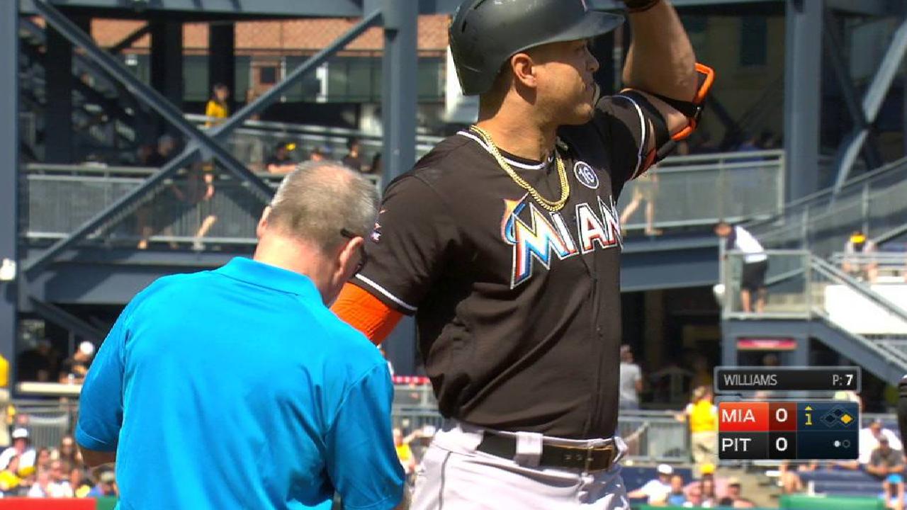 Stanton exits game after HBP
