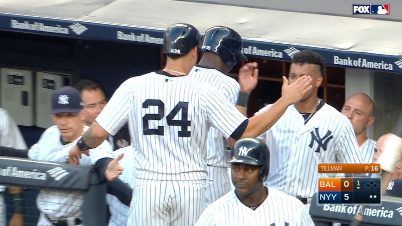 Yanks plate six in 1st inning