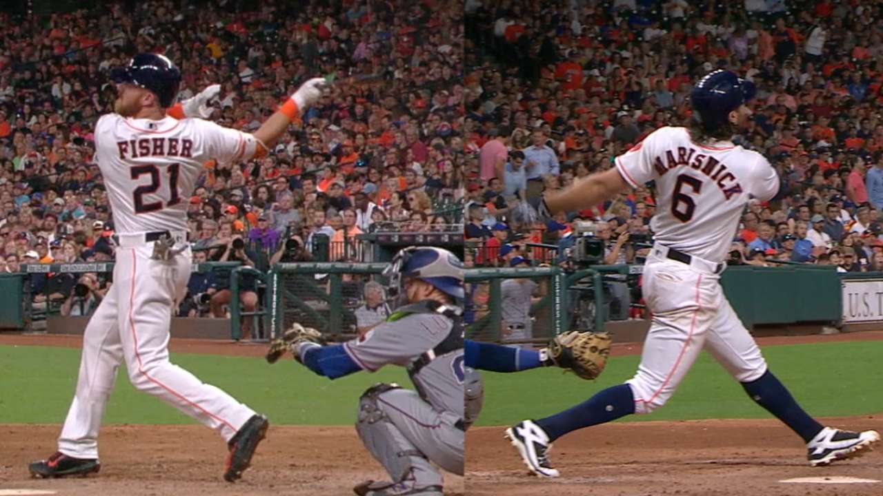 Astros roll behind fresh faces, 9-run sixth
