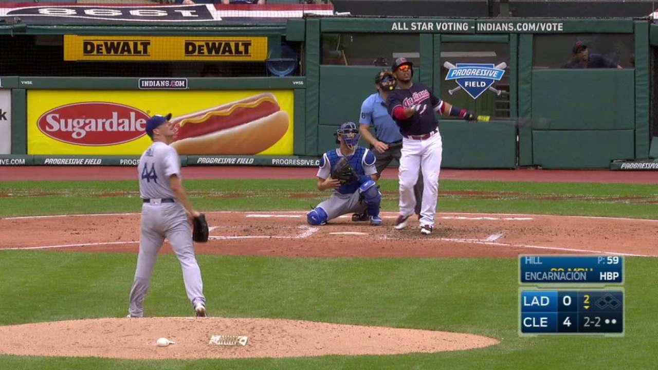 Indians' bats erupt in rout of Dodgers