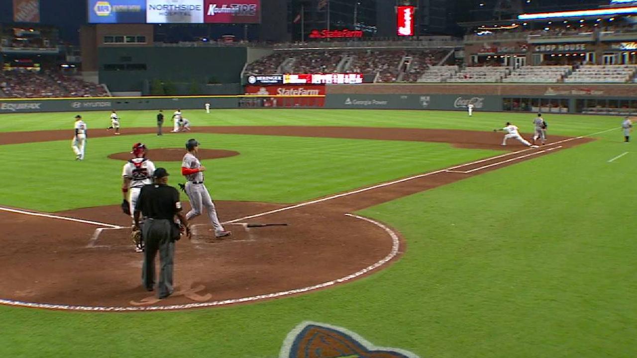 Stanton scores on a double play