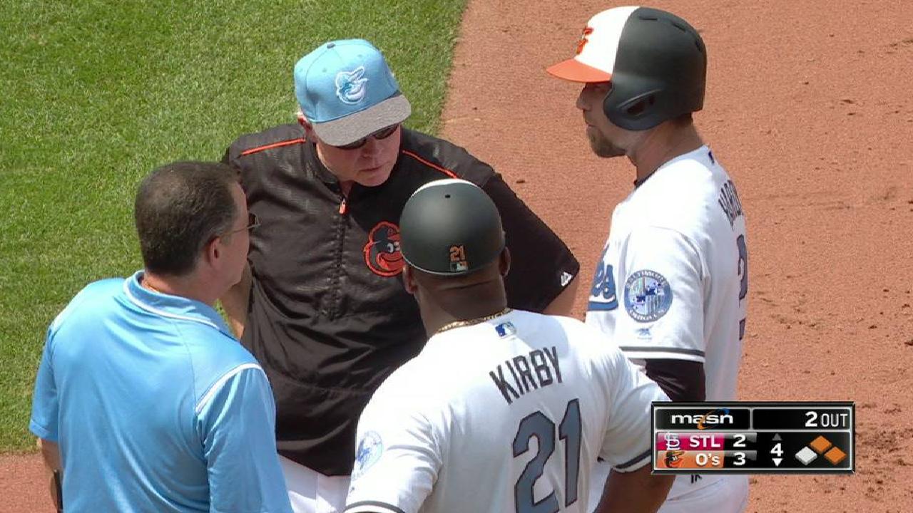 Hardy HBP on wrist, later exits