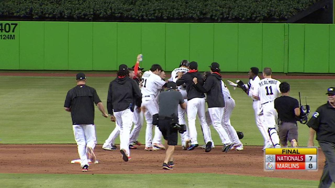 Hit de oro de Marcell Ozuna corona remontada de Miami sobre Washington