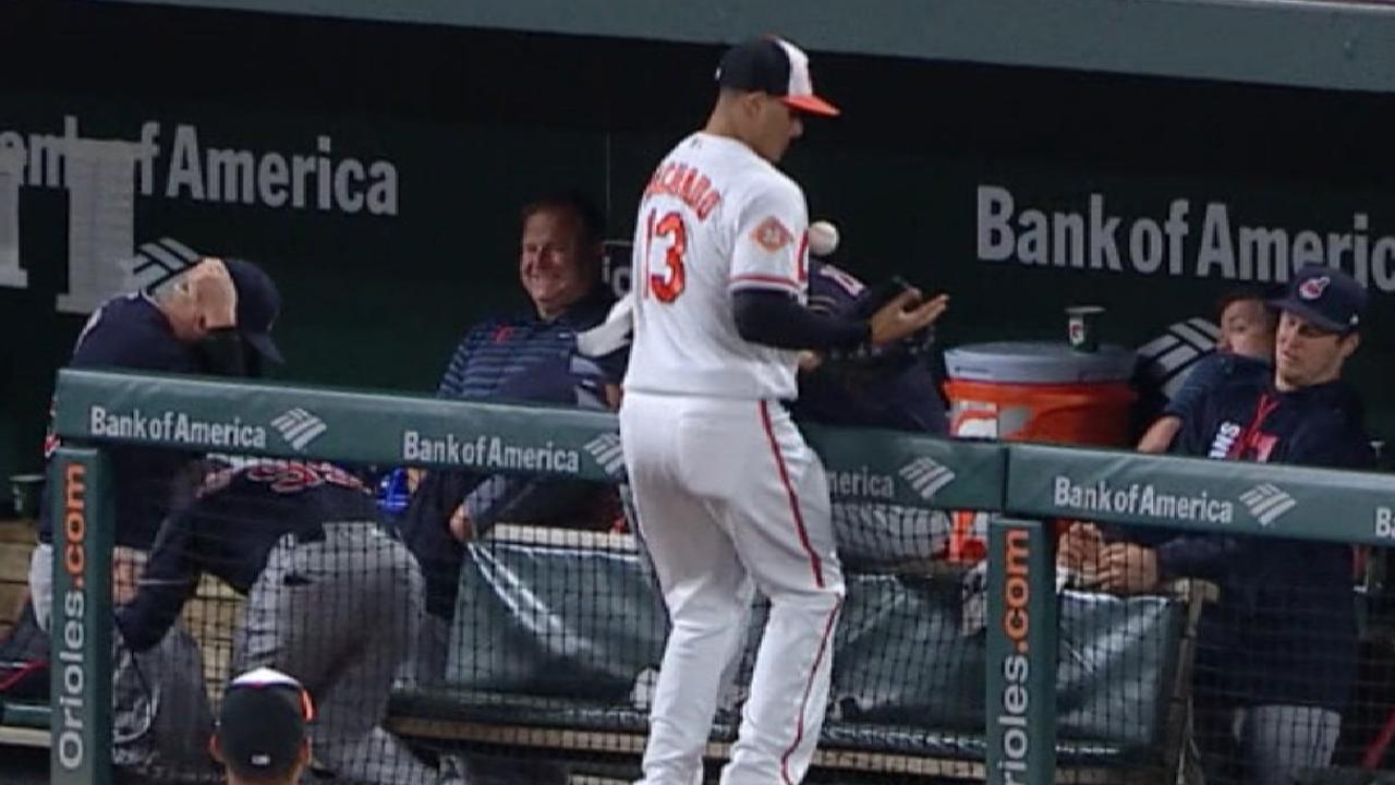 Machado's juggling basket catch