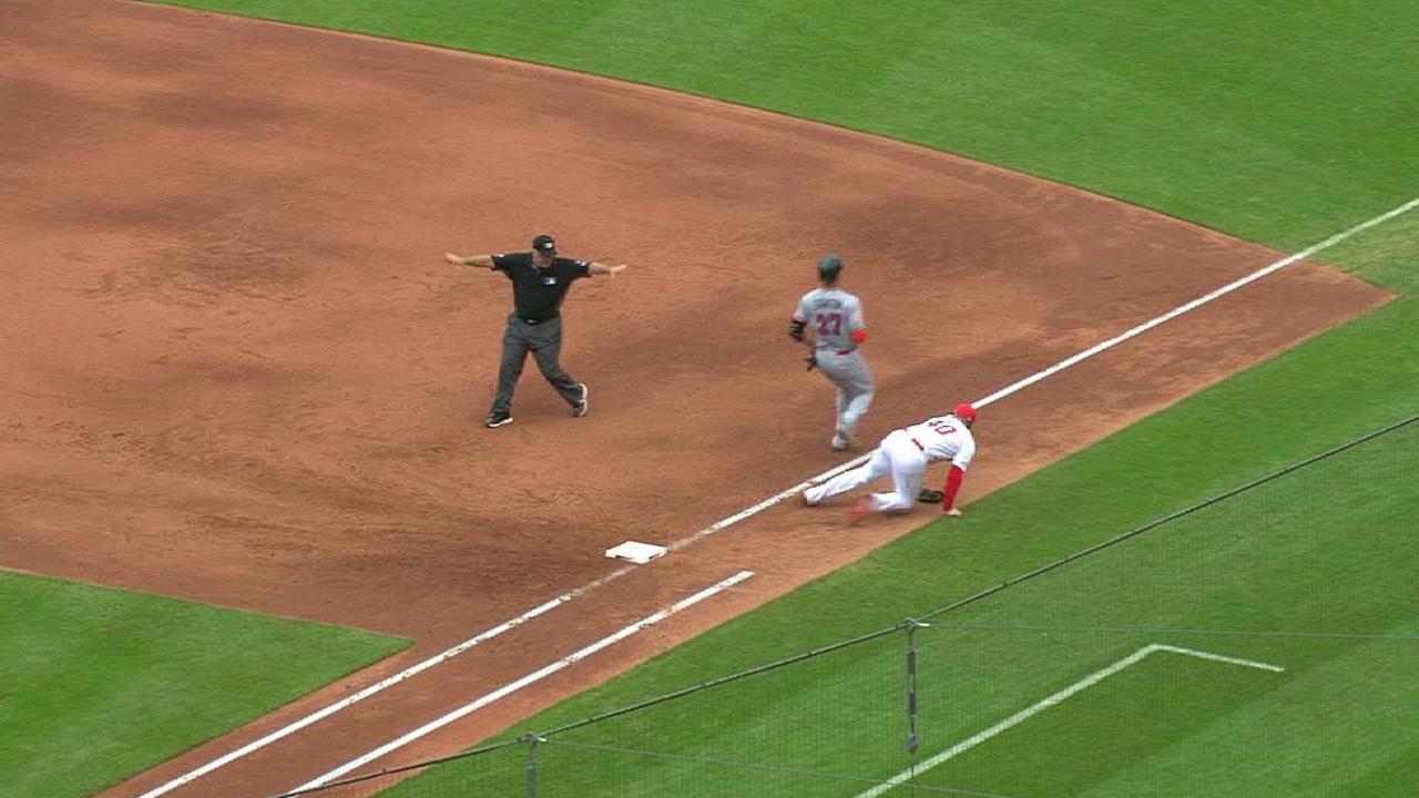 Stanton reaches on an error