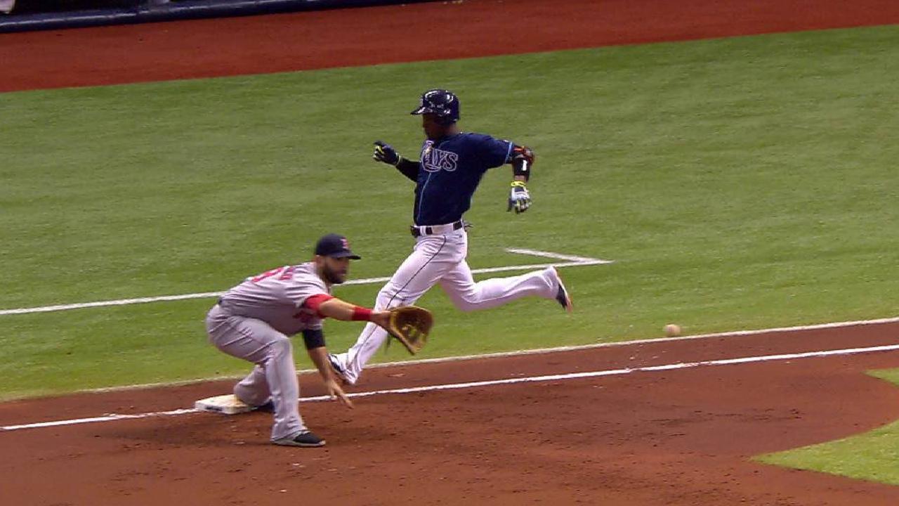 Rays challenge out call at first