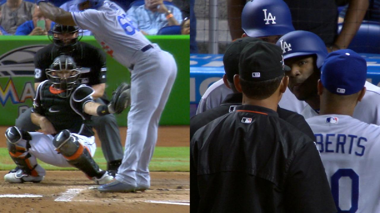 Urena's inside pitch to Puig ignites Dodgers