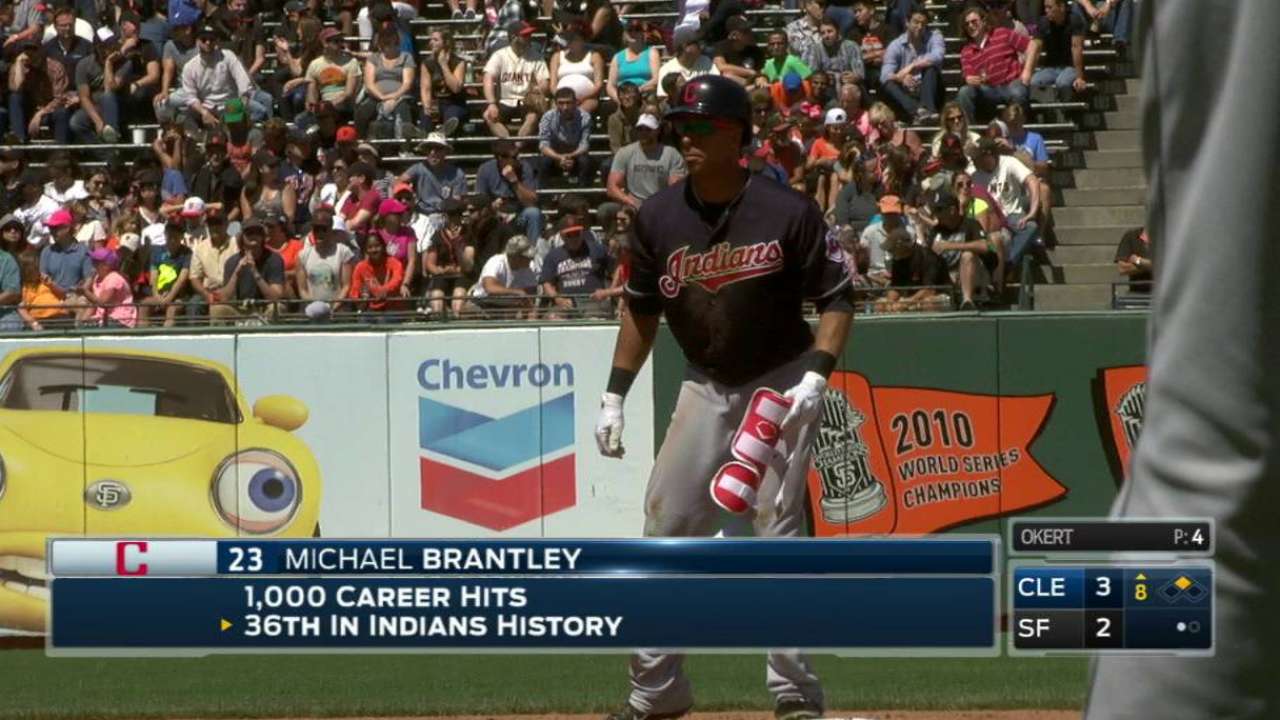 Brantley's 1,000th career hit