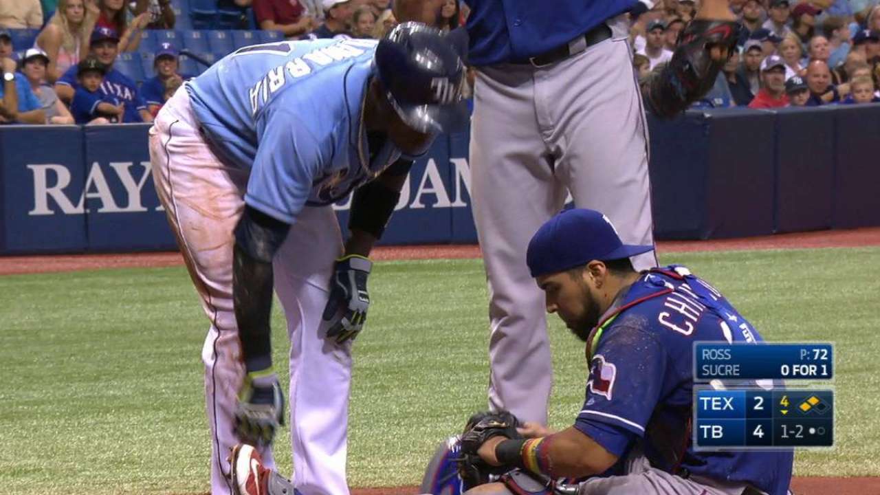 Chirinos sin fractura en el tobillo izquierdo tras choque en el plato